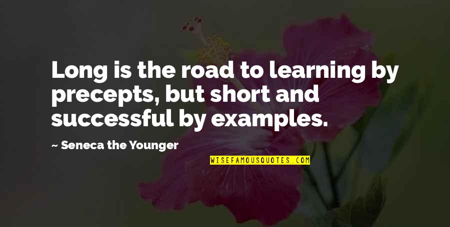 Learning By Example Quotes By Seneca The Younger: Long is the road to learning by precepts,