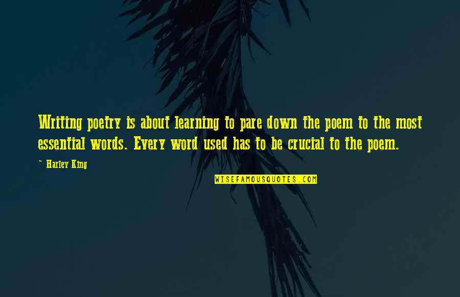 Learning Writing Quotes By Harley King: Writing poetry is about learning to pare down