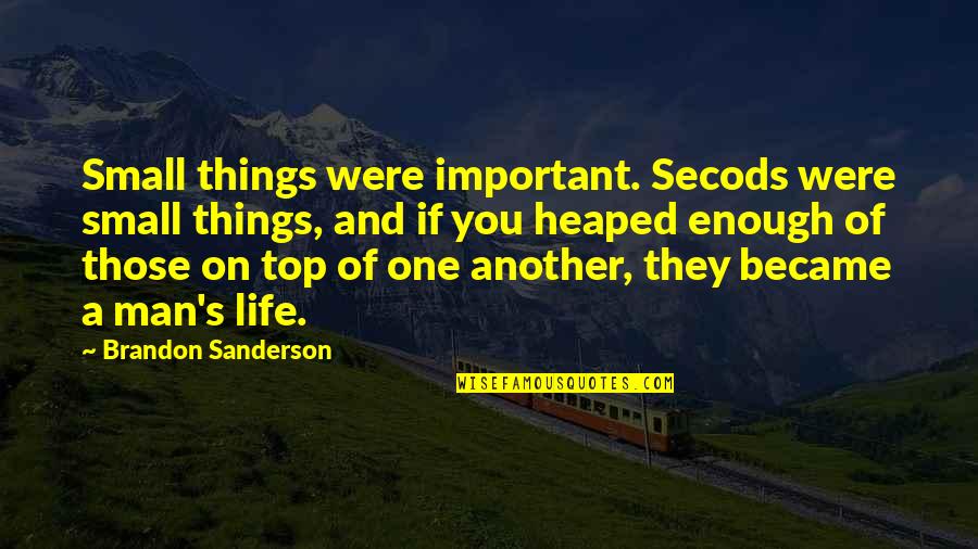 Leather Is Life Quotes By Brandon Sanderson: Small things were important. Secods were small things,