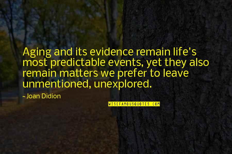 Leave To Remain Quotes By Joan Didion: Aging and its evidence remain life's most predictable Leave To Remain Quotes By Joan Didion: Aging and its evidence remain life's most predictable