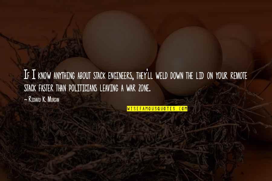 Leaving For War Quotes By Richard K. Morgan: If I know anything about stack engineers, they'll