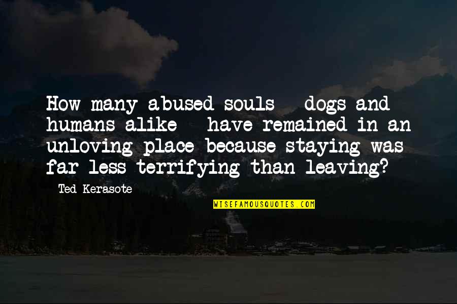 Leaving Or Staying Quotes By Ted Kerasote: How many abused souls - dogs and humans