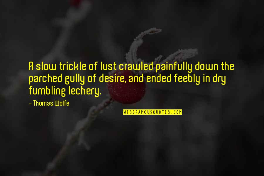 Lechery Quotes By Thomas Wolfe: A slow trickle of lust crawled painfully down