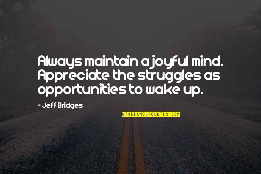 Lecturer's Quotes By Jeff Bridges: Always maintain a joyful mind. Appreciate the struggles