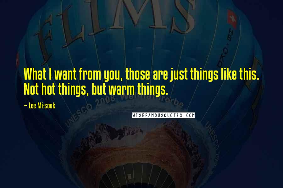 Lee Mi-sook quotes: What I want from you, those are just things like this. Not hot things, but warm things.