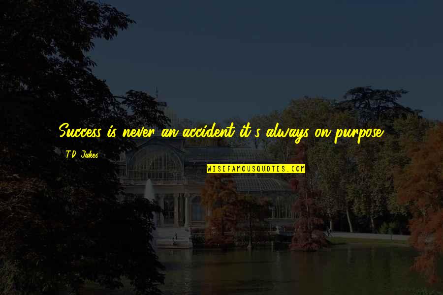 Left Alone To Die Quotes By T.D. Jakes: Success is never an accident it's always on