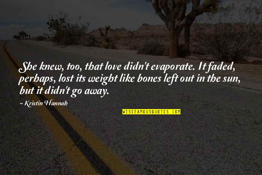 Left Out Love Quotes By Kristin Hannah: She knew, too, that love didn't evaporate. It