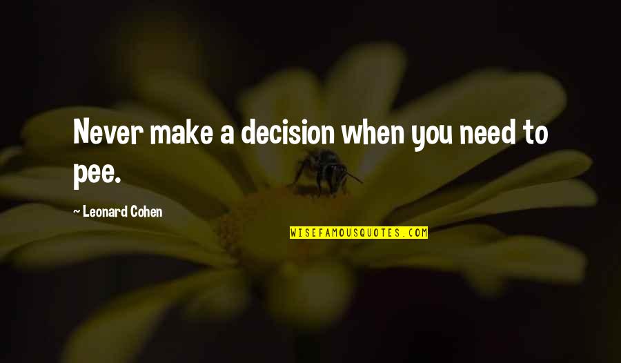 Lentmad Quotes By Leonard Cohen: Never make a decision when you need to