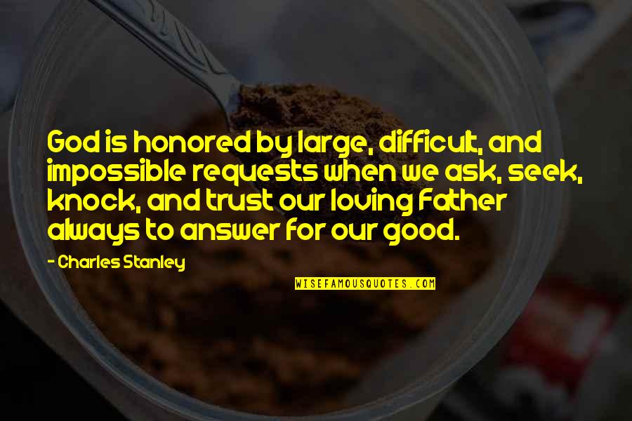 Lenvil Quotes By Charles Stanley: God is honored by large, difficult, and impossible Lenvil Quotes By Charles Stanley: God is honored by large, difficult, and impossible
