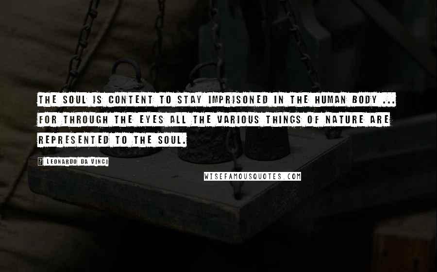 Leonardo Da Vinci quotes: The soul is content to stay imprisoned in the human body ... for through the eyes all the various things of nature are represented to the soul. Leonardo Da Vinci quotes: The soul is content to stay imprisoned in the human body ... for through the eyes all the various things of nature are represented to the soul.