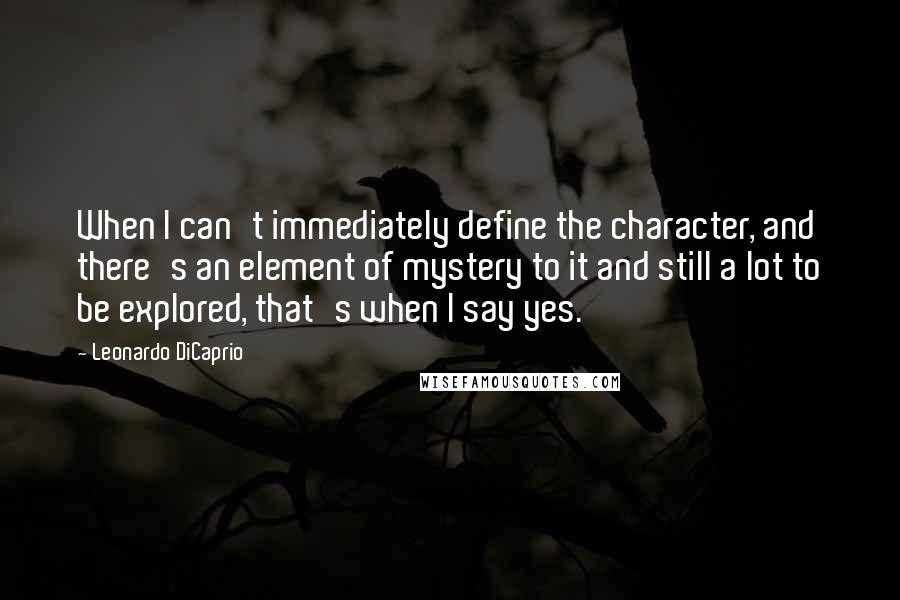 Leonardo DiCaprio quotes: When I can't immediately define the character, and there's an element of mystery to it and still a lot to be explored, that's when I say yes.