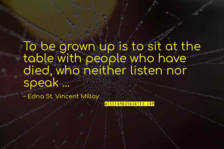 Leone Family Quotes By Edna St. Vincent Millay: To be grown up is to sit at
