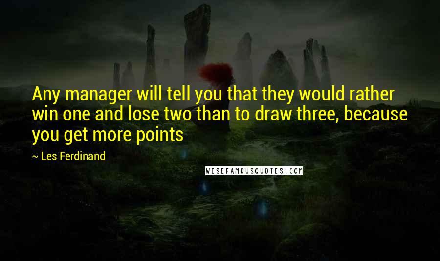 Les Ferdinand quotes: Any manager will tell you that they would rather win one and lose two than to draw three, because you get more points