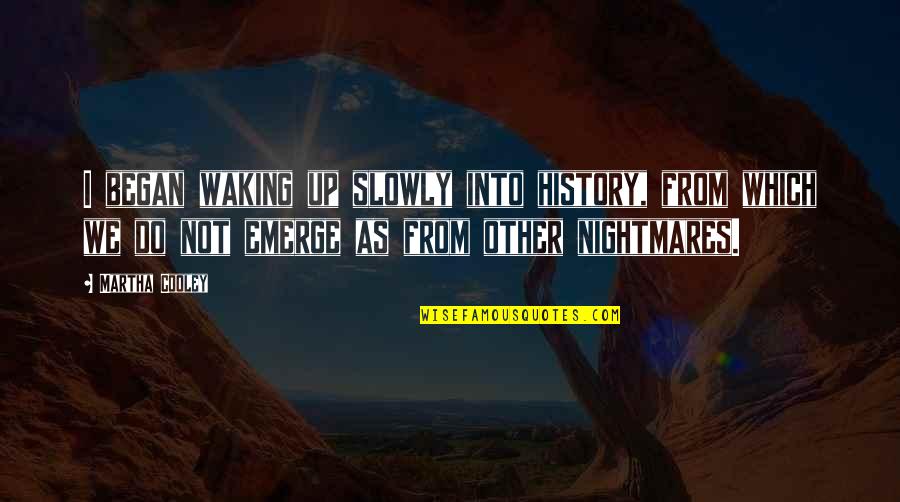 Les Mis Thenardier Quotes By Martha Cooley: I began waking up slowly into history, from Les Mis Thenardier Quotes By Martha Cooley: I began waking up slowly into history, from