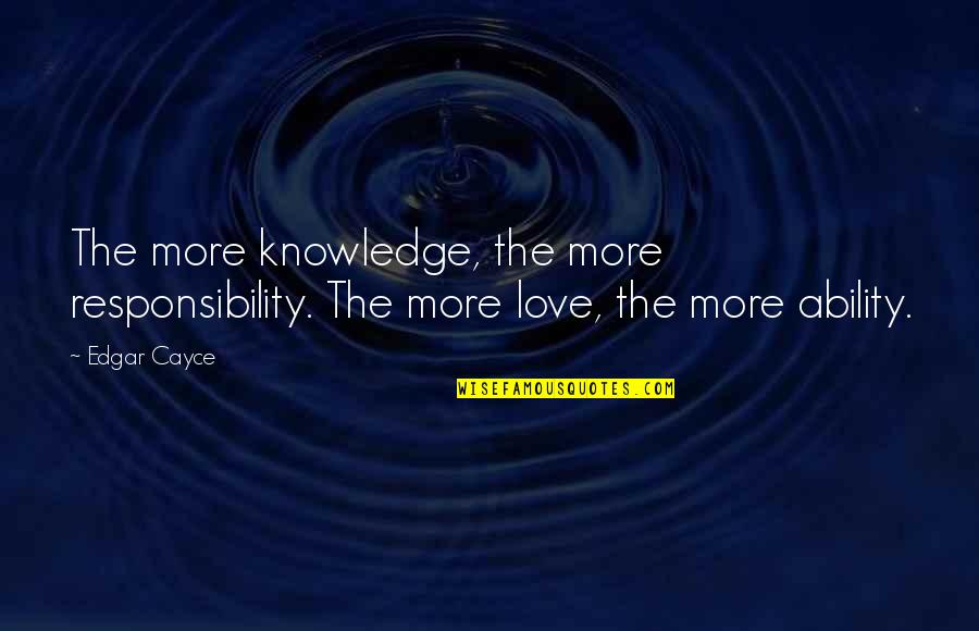 Les Oiseaux Quotes By Edgar Cayce: The more knowledge, the more responsibility. The more