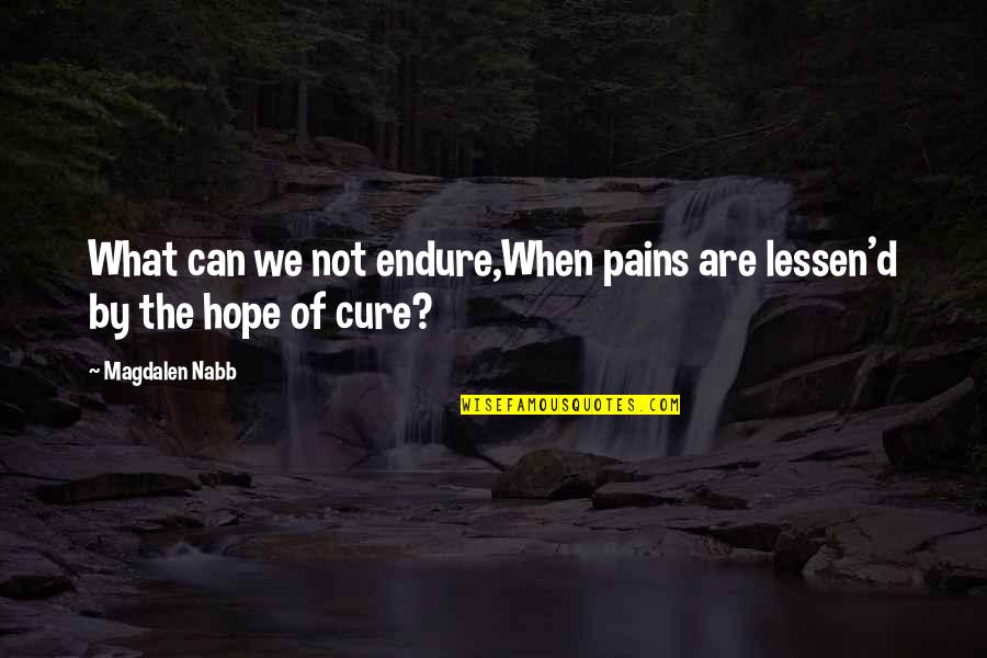 Lessen Quotes By Magdalen Nabb: What can we not endure,When pains are lessen'd