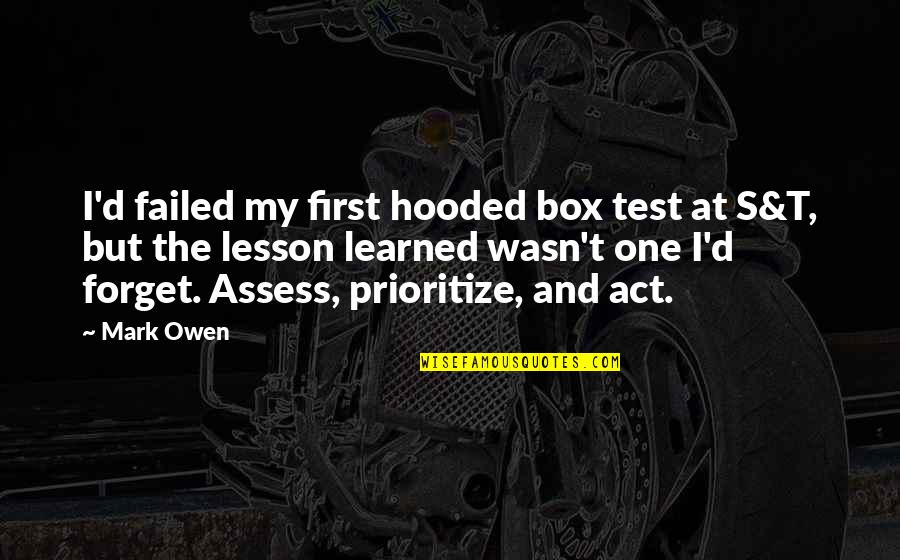 Lesson Learned Quotes By Mark Owen: I'd failed my first hooded box test at