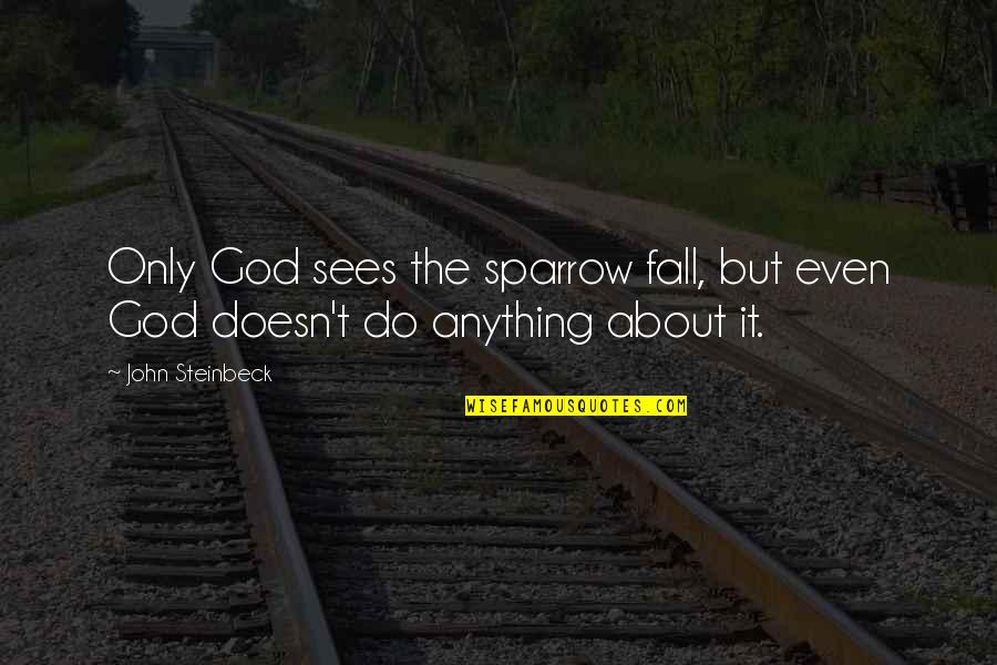 Lestage Cape Quotes By John Steinbeck: Only God sees the sparrow fall, but even