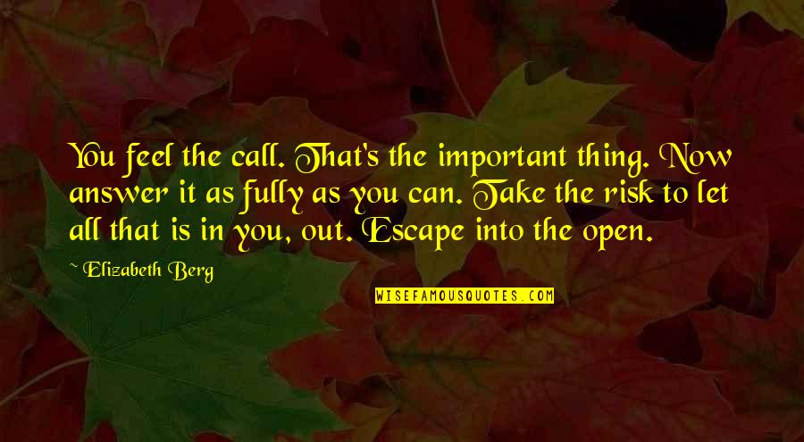 Let It Out Quotes By Elizabeth Berg: You feel the call. That's the important thing.