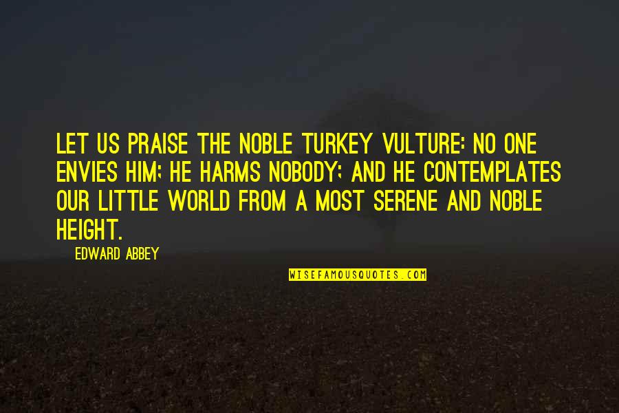Let No One Quotes By Edward Abbey: Let us praise the noble turkey vulture: No