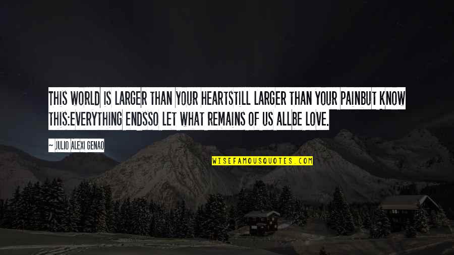 Let Us Know Quotes By Julio Alexi Genao: This world is larger than your heartstill larger