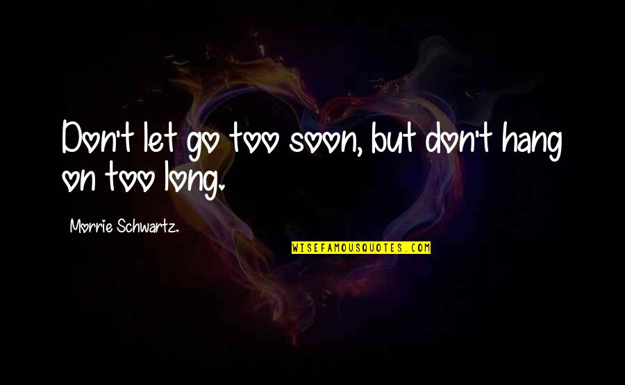 Let's Hang Out Quotes By Morrie Schwartz.: Don't let go too soon, but don't hang