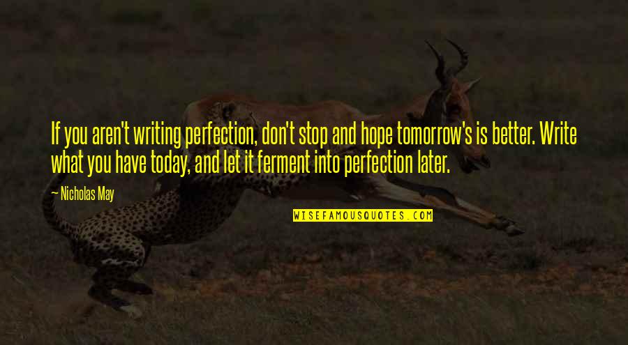 Let's Hope For A Better Tomorrow Quotes By Nicholas May: If you aren't writing perfection, don't stop and