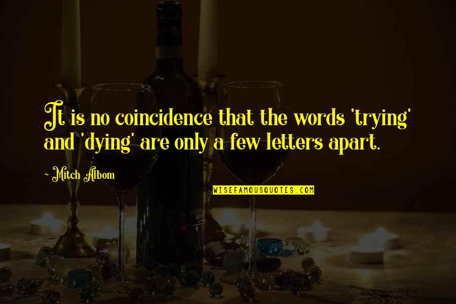 Letters That Quotes By Mitch Albom: It is no coincidence that the words 'trying' Letters That Quotes By Mitch Albom: It is no coincidence that the words 'trying'