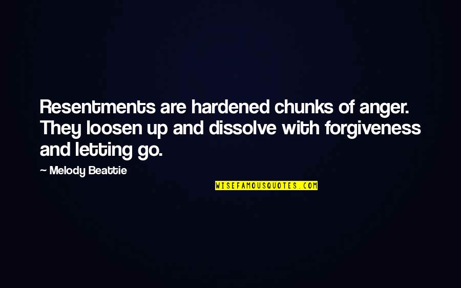 Letting Go Of Anger Quotes By Melody Beattie: Resentments are hardened chunks of anger. They loosen