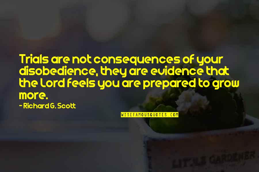 Letting Love Find You Quotes By Richard G. Scott: Trials are not consequences of your disobedience, they