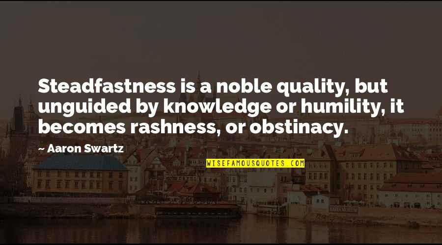 Levantamos Un Quotes By Aaron Swartz: Steadfastness is a noble quality, but unguided by Levantamos Un Quotes By Aaron Swartz: Steadfastness is a noble quality, but unguided by