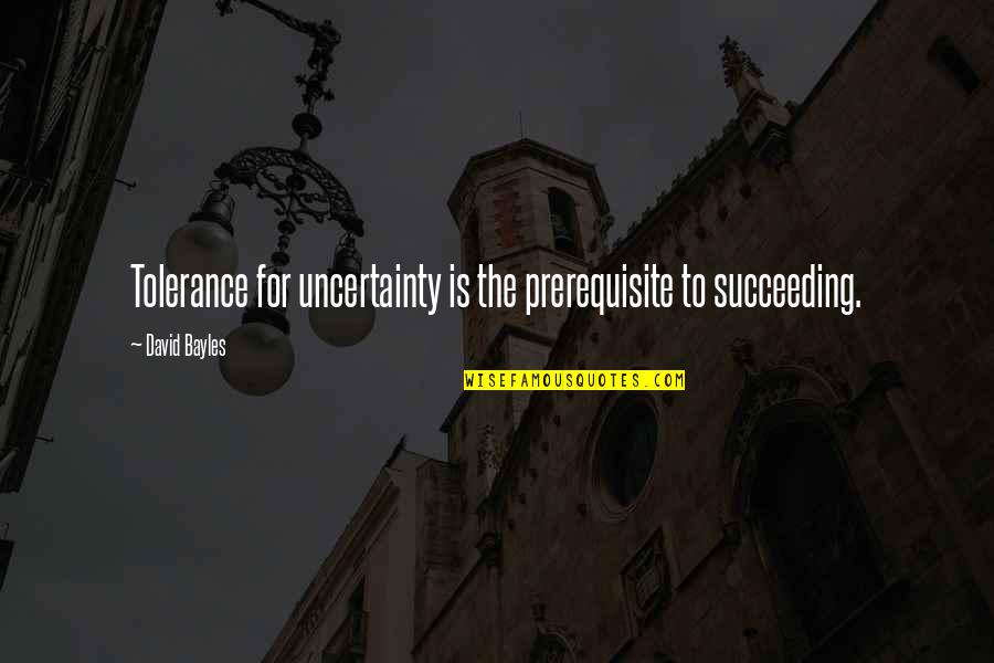 Levees Quotes By David Bayles: Tolerance for uncertainty is the prerequisite to succeeding. Levees Quotes By David Bayles: Tolerance for uncertainty is the prerequisite to succeeding.
