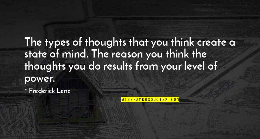 Level Of Thinking Quotes By Frederick Lenz: The types of thoughts that you think create Level Of Thinking Quotes By Frederick Lenz: The types of thoughts that you think create