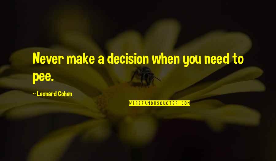 Leveller Quotes By Leonard Cohen: Never make a decision when you need to