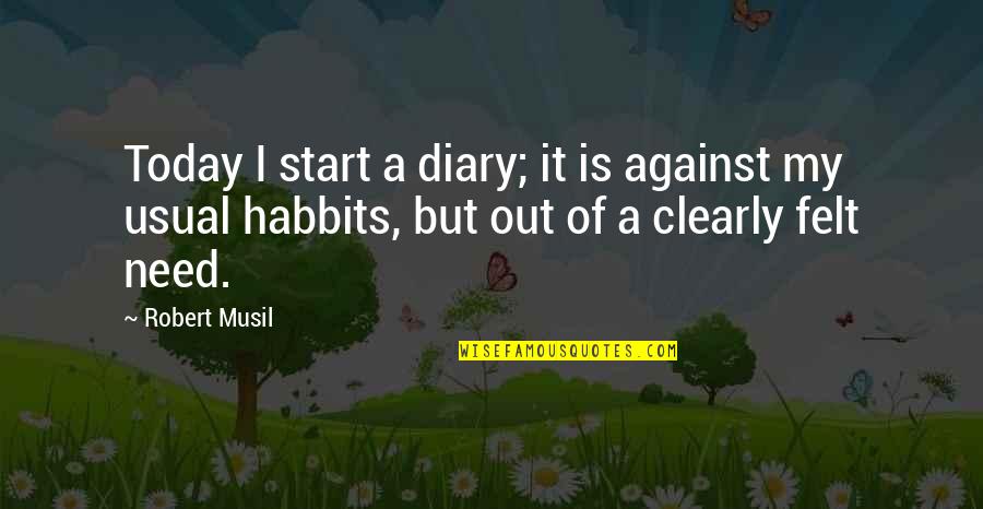 Lexieros Quotes By Robert Musil: Today I start a diary; it is against
