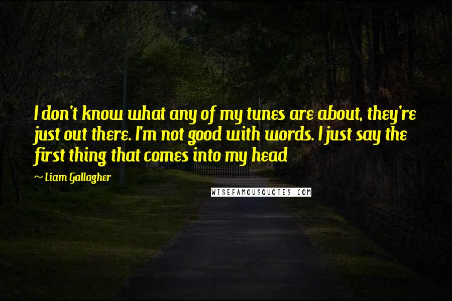 Liam Gallagher quotes: I don't know what any of my tunes are about, they're just out there. I'm not good with words. I just say the first thing that comes into my head Liam Gallagher quotes: I don't know what any of my tunes are about, they're just out there. I'm not good with words. I just say the first thing that comes into my head