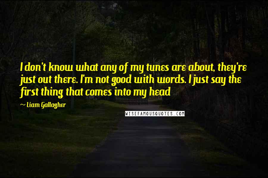 Liam Gallagher quotes: I don't know what any of my tunes are about, they're just out there. I'm not good with words. I just say the first thing that comes into my head