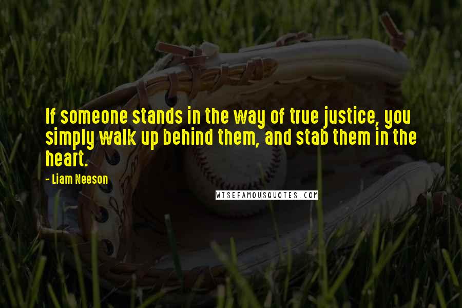 Liam Neeson quotes: If someone stands in the way of true justice, you simply walk up behind them, and stab them in the heart.