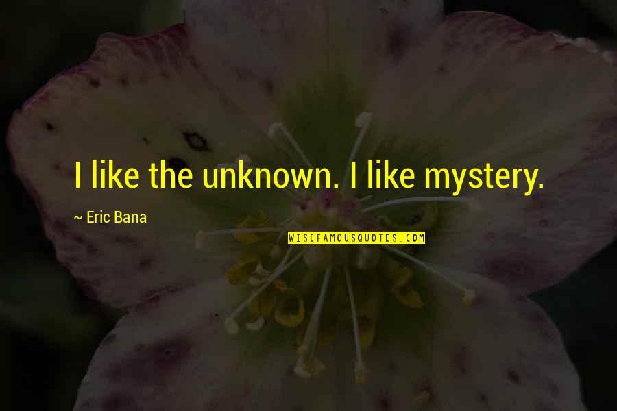 Lies And Deceptions Quotes By Eric Bana: I like the unknown. I like mystery.