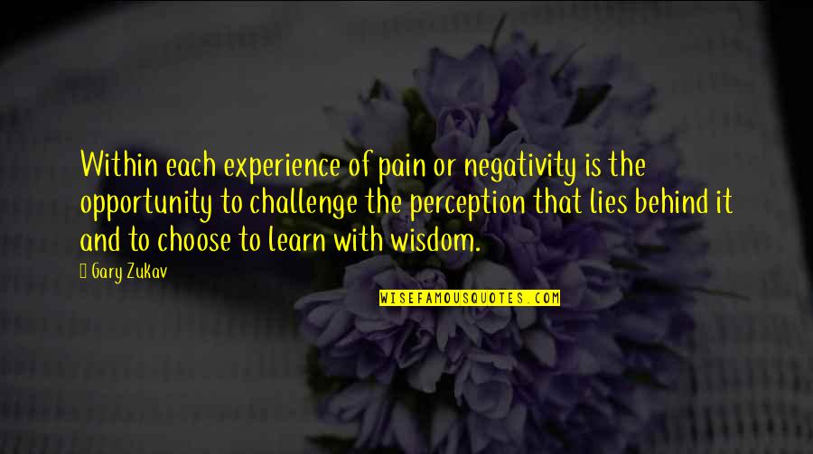 Lies And Quotes By Gary Zukav: Within each experience of pain or negativity is