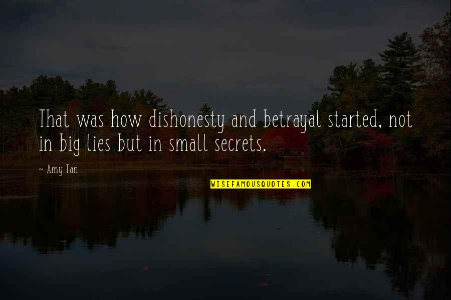 Lies Dishonesty Quotes By Amy Tan: That was how dishonesty and betrayal started, not