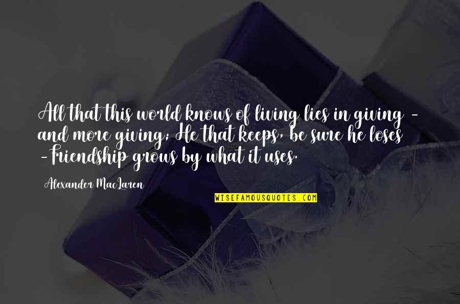 Lies Friendship Quotes By Alexander MacLaren: All that this world knows of living lies