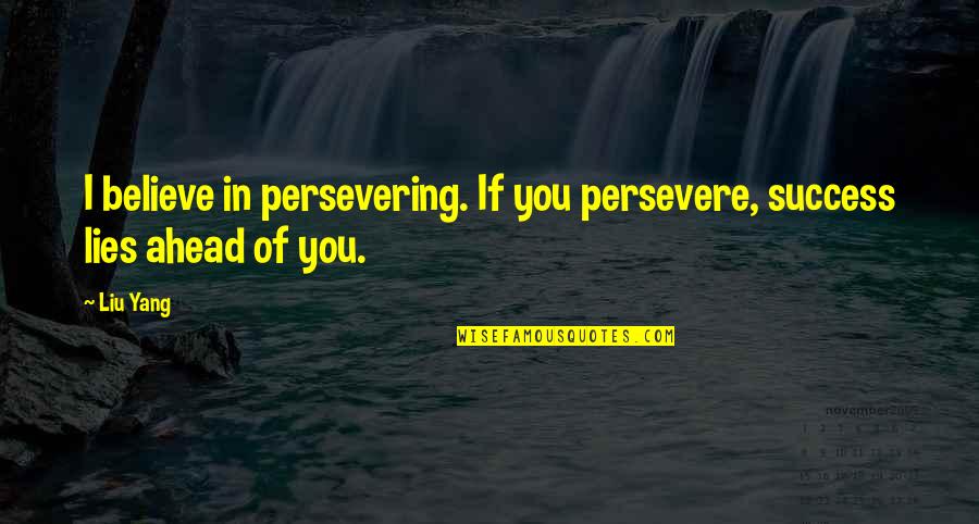 Lies We Believe Quotes By Liu Yang: I believe in persevering. If you persevere, success