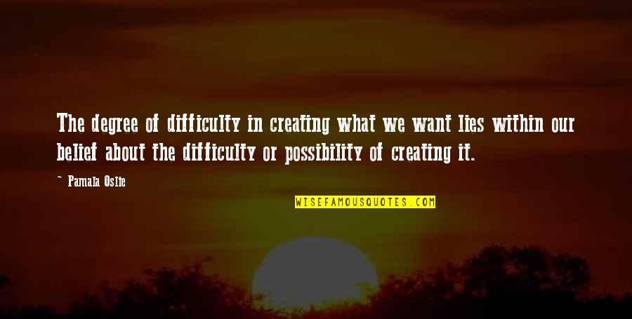 Lies Within Quotes By Pamala Oslie: The degree of difficulty in creating what we Lies Within Quotes By Pamala Oslie: The degree of difficulty in creating what we
