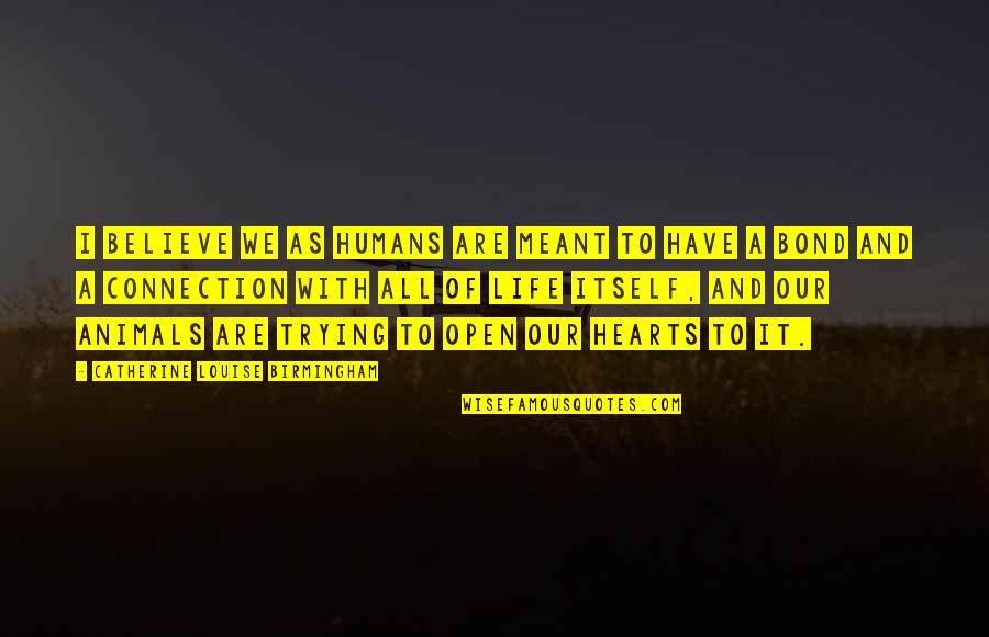 Life And Animals Quotes By Catherine Louise Birmingham: I believe we as humans are meant to Life And Animals Quotes By Catherine Louise Birmingham: I believe we as humans are meant to
