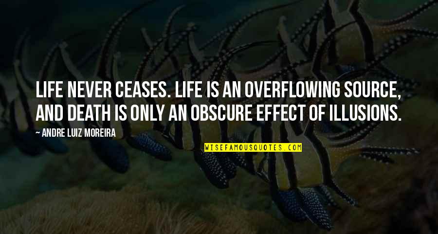 Life And Illusion Quotes By Andre Luiz Moreira: Life never ceases. Life is an overflowing source,