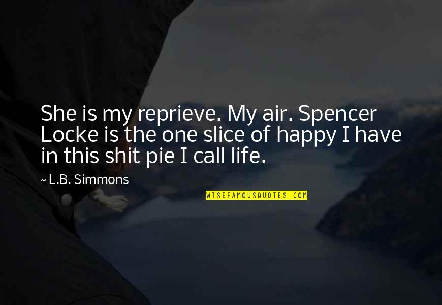 Life And Pie Quotes By L.B. Simmons: She is my reprieve. My air. Spencer Locke