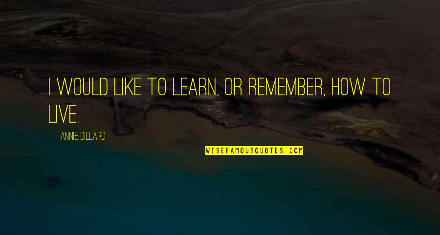 Life And Remembering Quotes By Annie Dillard: I would like to learn, or remember, how