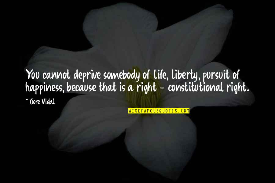 Life And The Pursuit Of Happiness Quotes By Gore Vidal: You cannot deprive somebody of life, liberty, pursuit