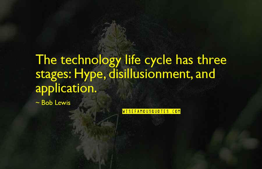 Life Application Quotes By Bob Lewis: The technology life cycle has three stages: Hype,